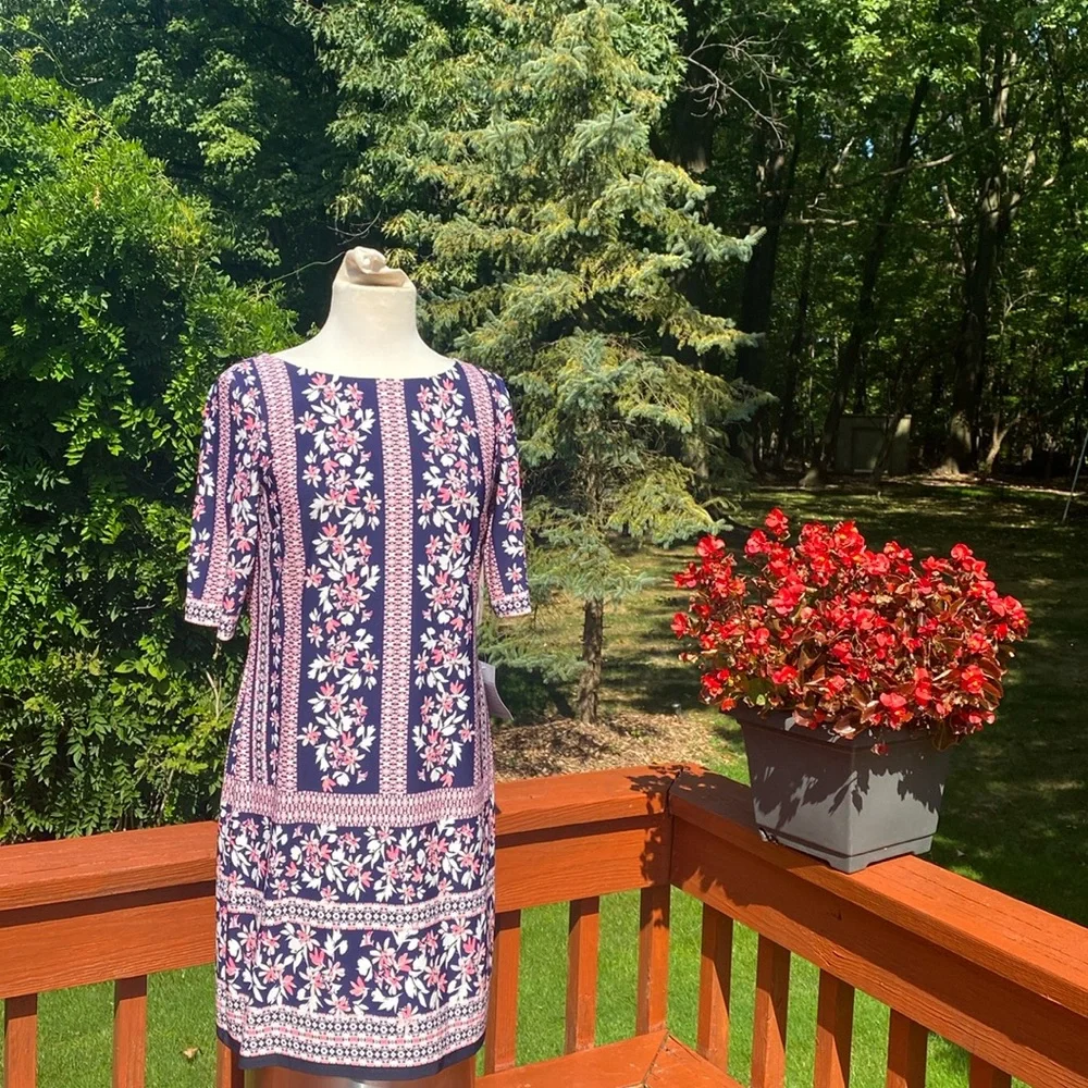 NWT Eliza J. Posted k, blue& white dress, see measurements in photos. - Picture 1 of 15